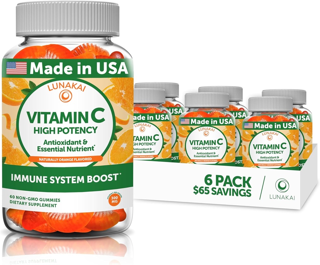 Lunakai Vitamin C Gummi für Erwachsene und Kinder - Bio VIT C Vegan Kaubare Gummy Vitamine - 250 mg Erwachsene, Kinder, Kleinkind Chews - 6 Pack