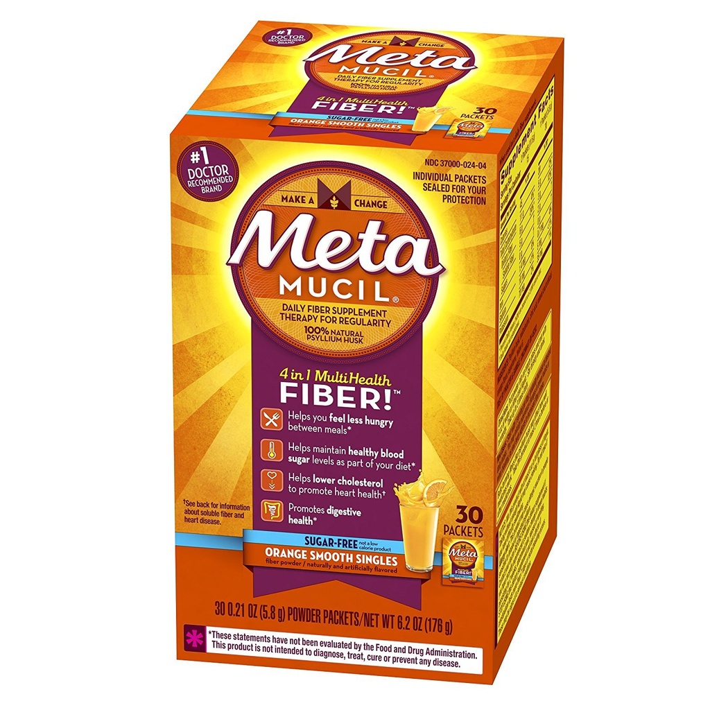Métamucil Fibre simple Texture lisse sans sucre Orange - 30 paquets