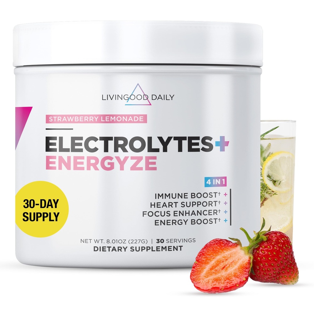 Livingood Daily Electrolytes Pulver, Elektrolyte Hydration Pulver mit Vitamin C, Taurine, D Ribose & FOS, Sugar Free Electrolyte Drink Mix, Keto, Glutenfrei, Erdbeer-Lemonade, 30 Portionen