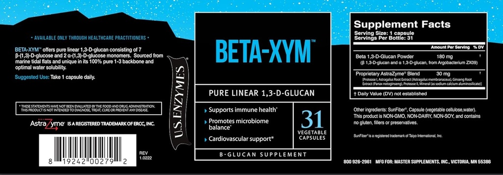 USAEnzymes U.S. Enzymes BETA-XYM 31 Gemüsekapseln. Unterstützt Herz-Gesundheit, Colon-Gesundheit und Bowel-Regularität ebenso wie 31 Zähler (Pack von 1)
