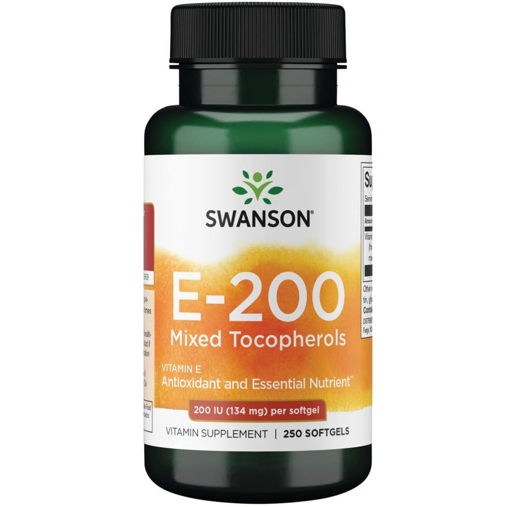 Swanson Vitamine E Tocophérols mélangés 200 Iu (134 Milligrammes) 250 gels