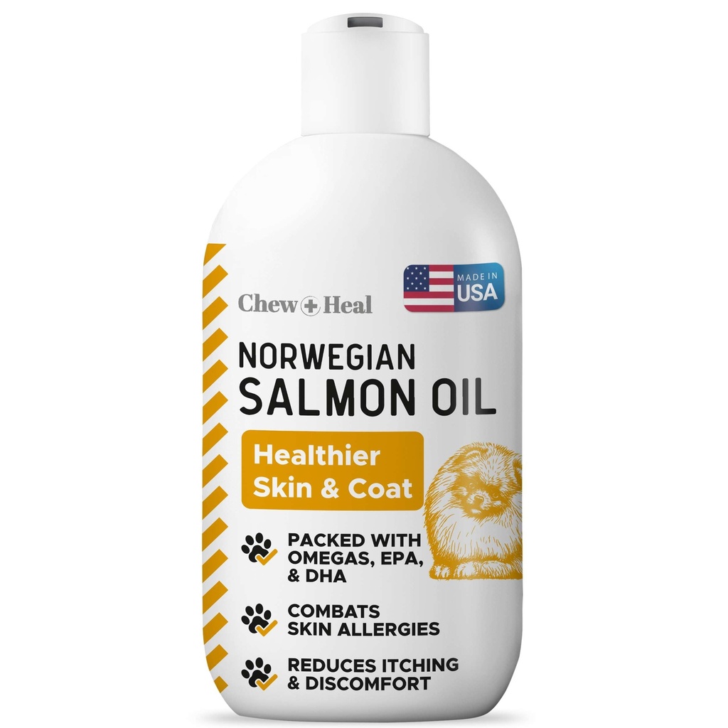 Huile de saumon pour chiens - Huile de poisson premium pour la peau et la peau - Supplément Omega 3 - Supporte la peau démangeaison - 8 oz liquide - Huile de saumon de chien norvégien - Supplément de chien essentiel