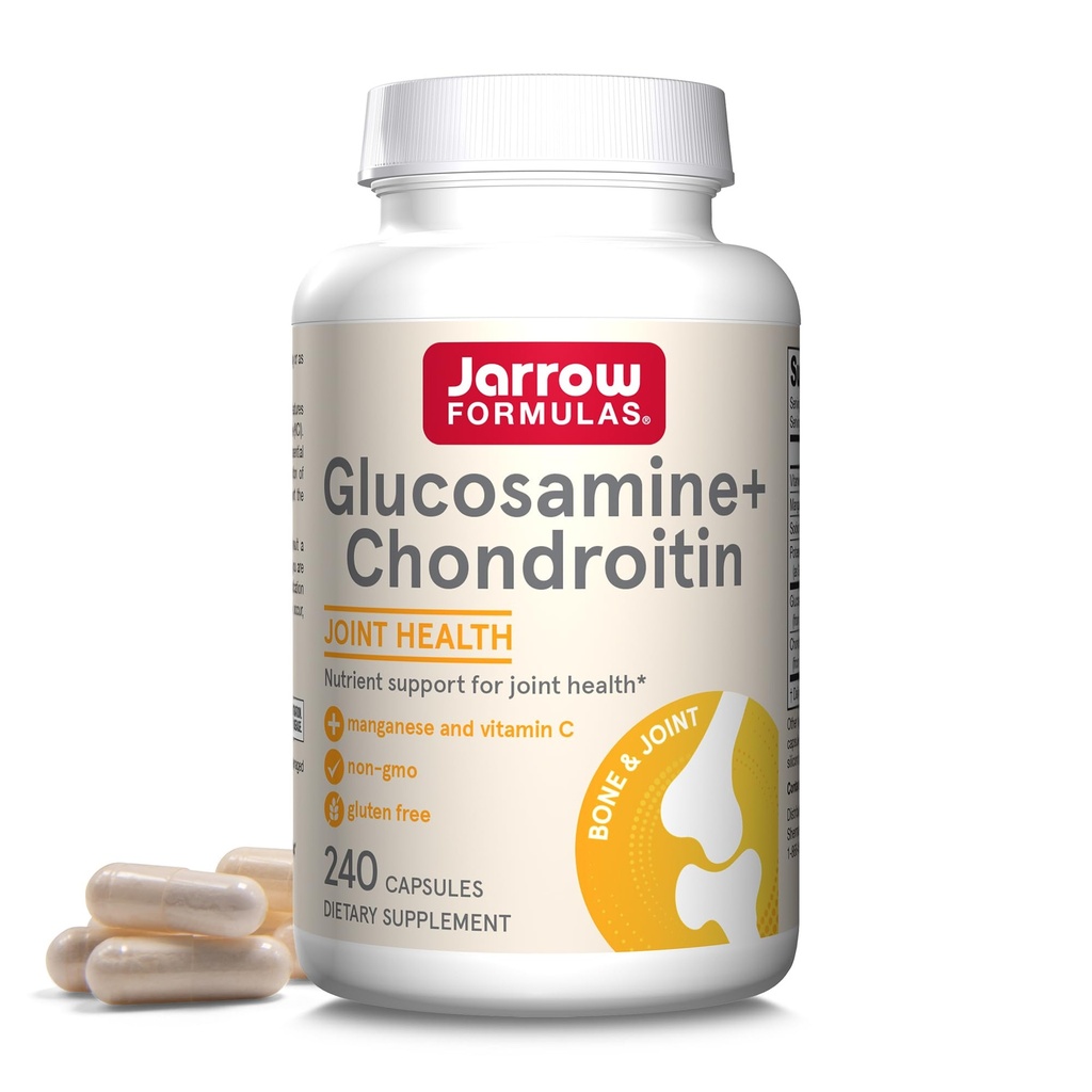 Formules de Jarrow Glucosamine + Chondroïtine - 240 Capsules - Soutien nutritionnel de la santé articulaire - avec la vitamine C et le manganèse - 60 portions