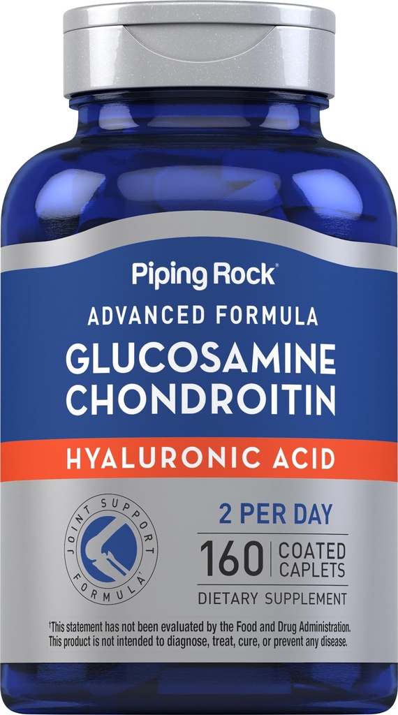 Piping Rock Glucosamin Chondroitin für Damen und Herren | 160 Caplets | Supplement mit Hyaluronsäure | Advanced Formula | Non-GMO, Glutenfrei