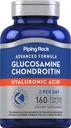 Piping Rock Glucosamin Chondroitin | 160 Caplets | mit Hyaluronsäure | Supplement für Frauen und Männer | Fortgeschrittene Formel | Nicht-GVO, glutenfrei