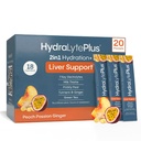 Hydralyte Liver-Unterstützung + Elektrolyt-Mischung mit Milchdistel, Turmeric, Ginger, Prickly Pear, Grüner Tee-Extrakt für schnelle Rehydrierung (Peach Passion Ginger, 20 Packungen)