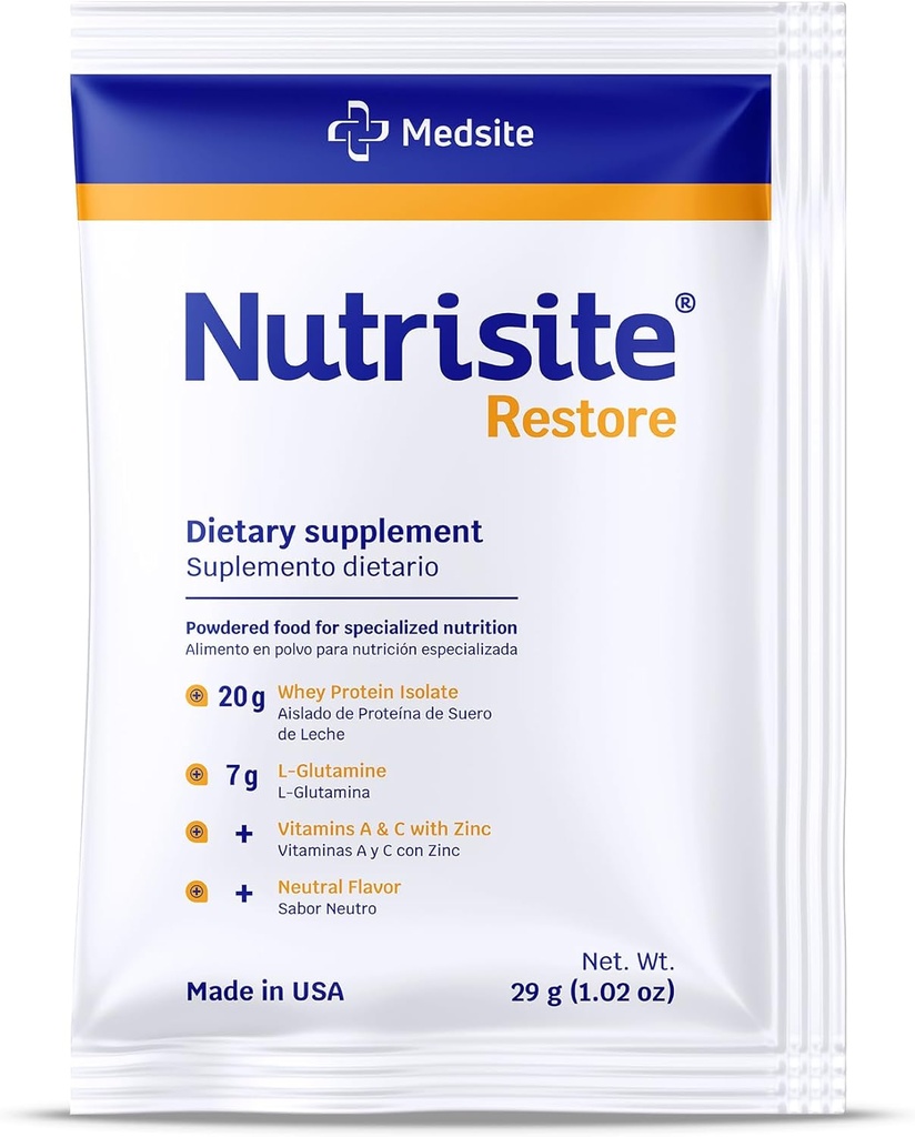 Nutrisite Restore Powder for Wound Healing Support, Includes Whey Isolate Protein, L-Glutamine, Vitamins A, C, and Zinc – Gluten and Sacarose Free, Unflavored (1 Serving) 1.02 Oz