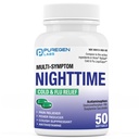 Puregen Labs Nighttime Cold and Flu Relief Medicine (Médicament contre le rhume et la grippe) 50 capsules liquides Softgel Aide à soulager la gorge, la toux, la fièvre, les maux de tête, le nez de runny, la congestion et les douleurs.