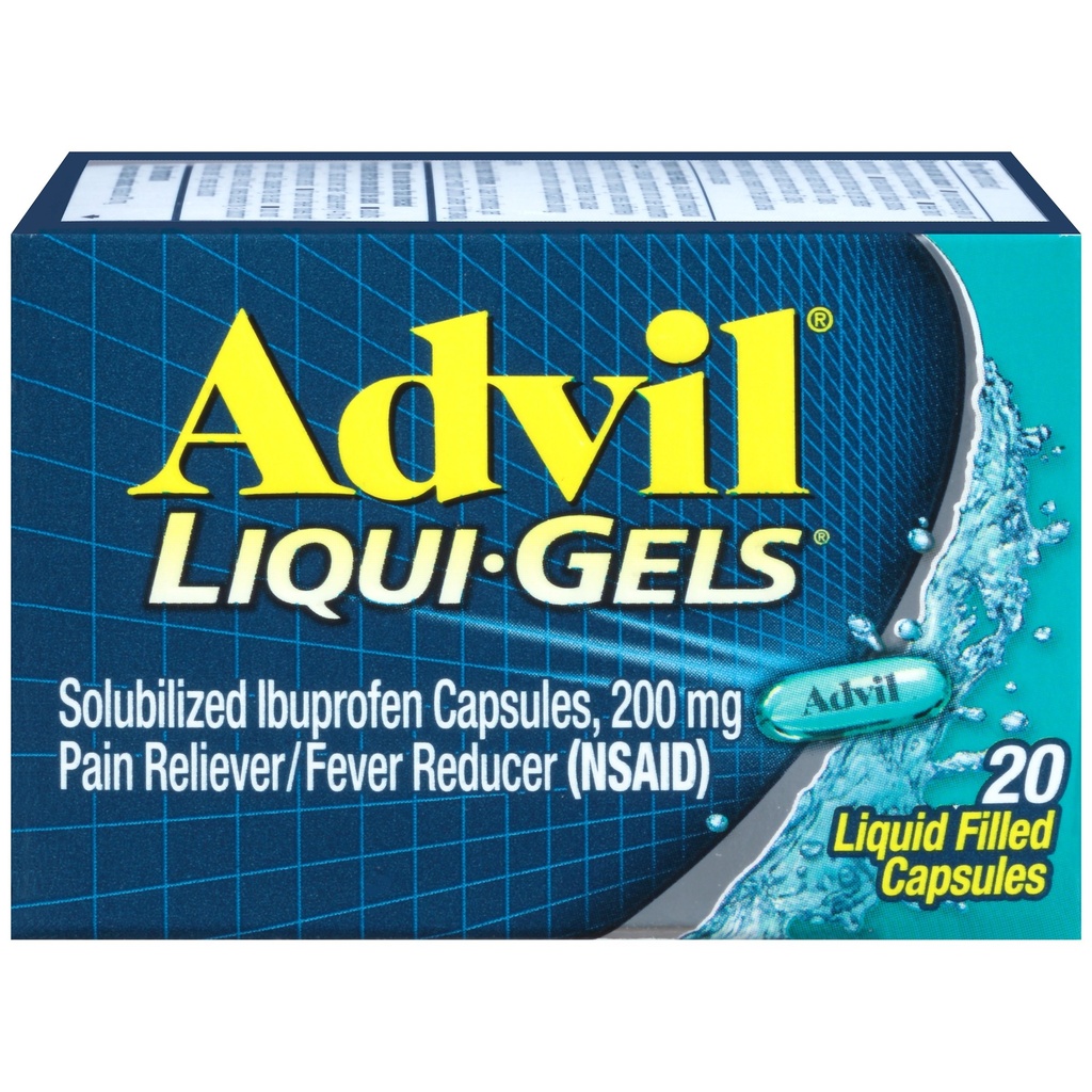 Advil Liqui-Gels Pain Reliever und Fever Reducer, Schmerzmedizin für Erwachsene mit Ibuprofen 200mg für Kopfschmerzen, Rückenschmerzen, Menstruationsschmerzen und Gelenkschmerzen Relief - 20 flüssige gefüllte Kapseln