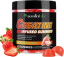 Créatine Monohydrate Gommies 5000mg pour les hommes et les femmes, Créatine Monohydrate, L-Taurine, Vitamine B12 pour la croissance musculaire, la force, la concentration, l'énergie et la santé, sans sucre, végétalien, goût de fraise, 120 comte