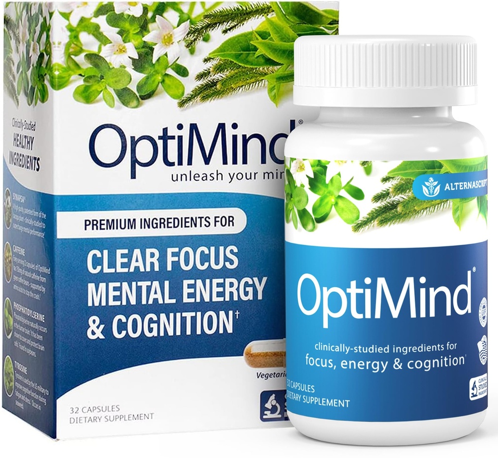 Optimind Bacopa Monnieri Brain Supplement für Speicher und Fokus, Nootropics with Phosphatidylserine, Huperzine A, Non-GMO, Klinisch untersuchte Inhaltsstoffe, 32 Kapseln