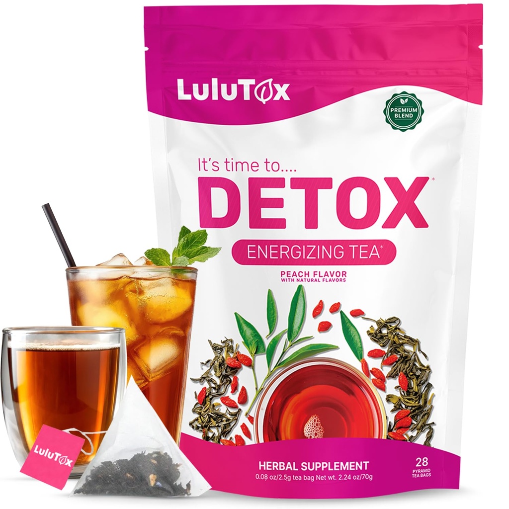 LULUTOX Detox Tea - Slimming Tee mit Dandelion und Ginseng zu unterstützen Tore für Detox Cleanse, Flache Belly, Bloating, Gesundes Gewicht und Verdauungsgesundheit - Frauen und Männer - Peach Flavor (28 Servierungen)