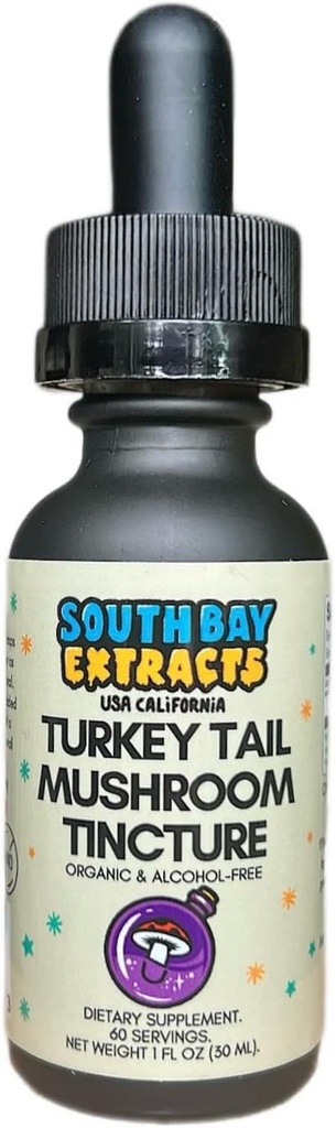 Turkey Tail Extrait de teinture de champignons gouttes liquides 1 oz - Immune Support Elixir - Sans alcool - Vegan - Natural Wellness Booster - Double Extraction - Supplément biologique - USA