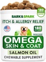 Oméga 3 pour les chiens et les chats - 180 Treats à l'huile de poisson pour le défrichage des chiens, l'allergie cutanée, le soulagement des démangeaisons, le traitement des taches chaudes - Santé articulaire - Supplément de peau et de manteau - ADP et ADH Acides gras - Huile de saumon - Bacon