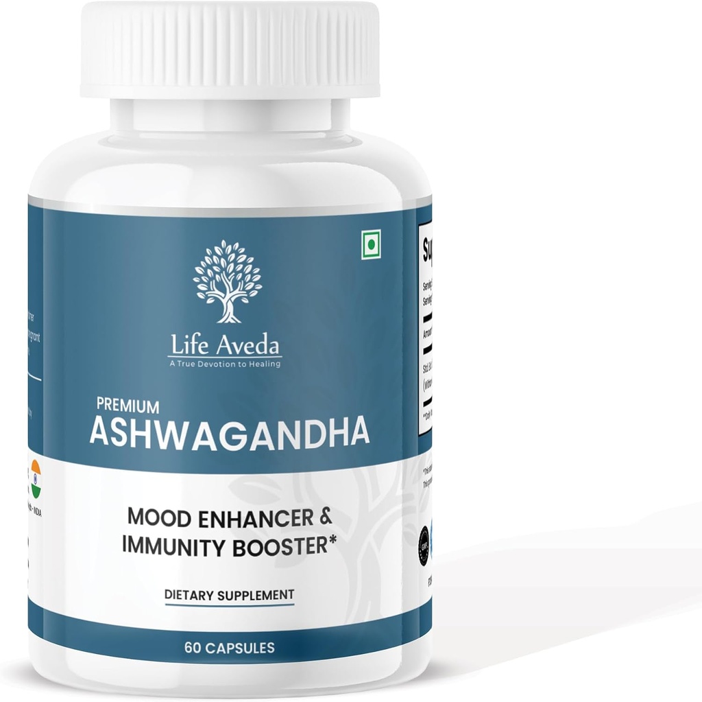 Life Aveda Ashwagandha 500mg, 60 Kapseln – Natürliche Kräuterergänzung für Erwachsene (1-Monat-Versorgung)