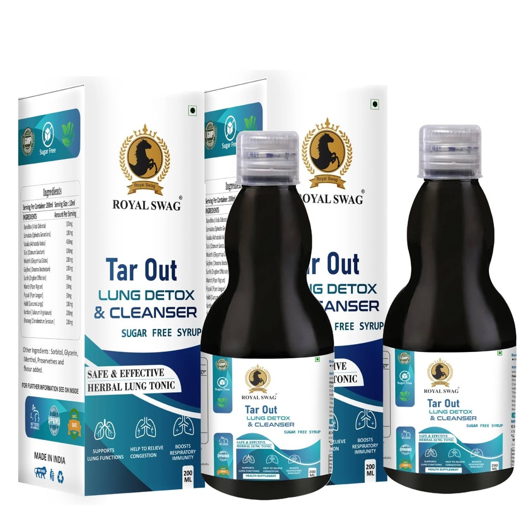 ROYAL SWAG Ayurveda Tar Out Syrup Lungs Detox Sugar Free (200 ML) Entfernt Tar von Lungs wegen Rauch & Luftverschmutzung Kräuter Syrub Toxine von Lung und Mucus Remover