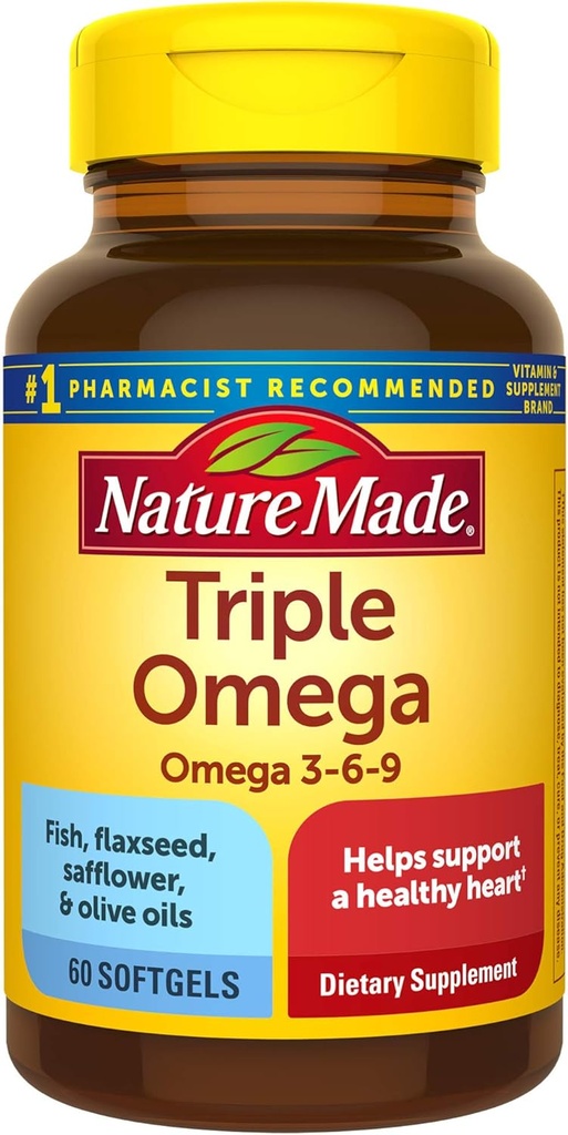 Natur gemacht Dreifach Omega 3-6-9, 60 Softgels, Omega Supplement für Herzgesundheit (Pack von 3)