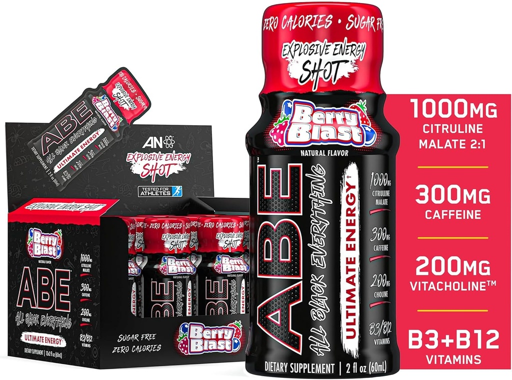 Alle Schwarz Alles Energie Schüsse | 12 Pack | 300mg Koffein | Berry Blast | Zero Sugar | Energy Focus Supplement | Nootropic Blend für Gym oder Arbeit