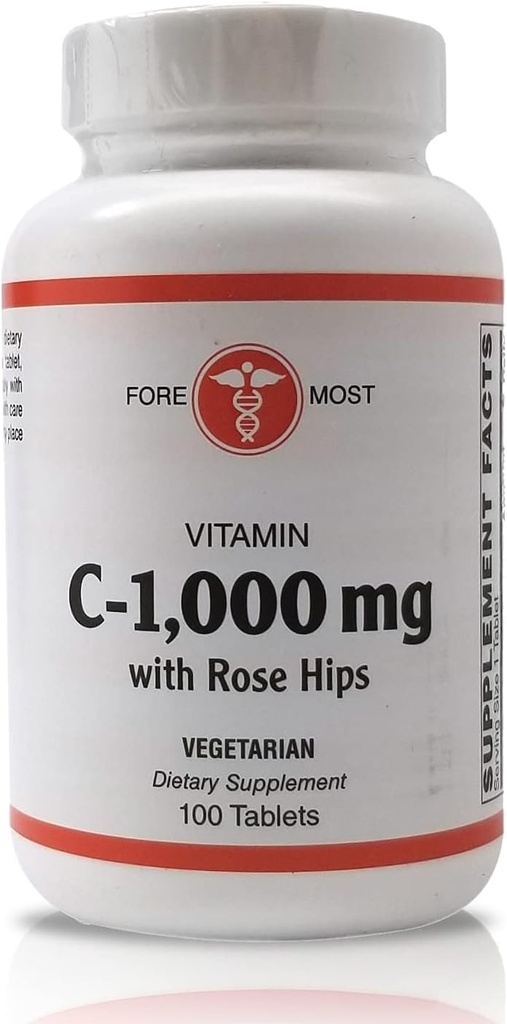Santé holistique Vitamine C avec la rose HIPS 1000mg Comprimés, Vitamine C Comprimé pour stimuler l'immunité, maintenir la pression artérielle optimale, et des réponses inflammatoires plus saines, 100 comprimés