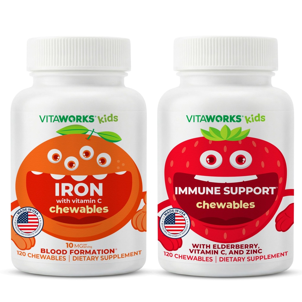 Enfants Fer 10mg + Vitamine C Chewables + Elderberry + Zinc + C Chewables Bundle