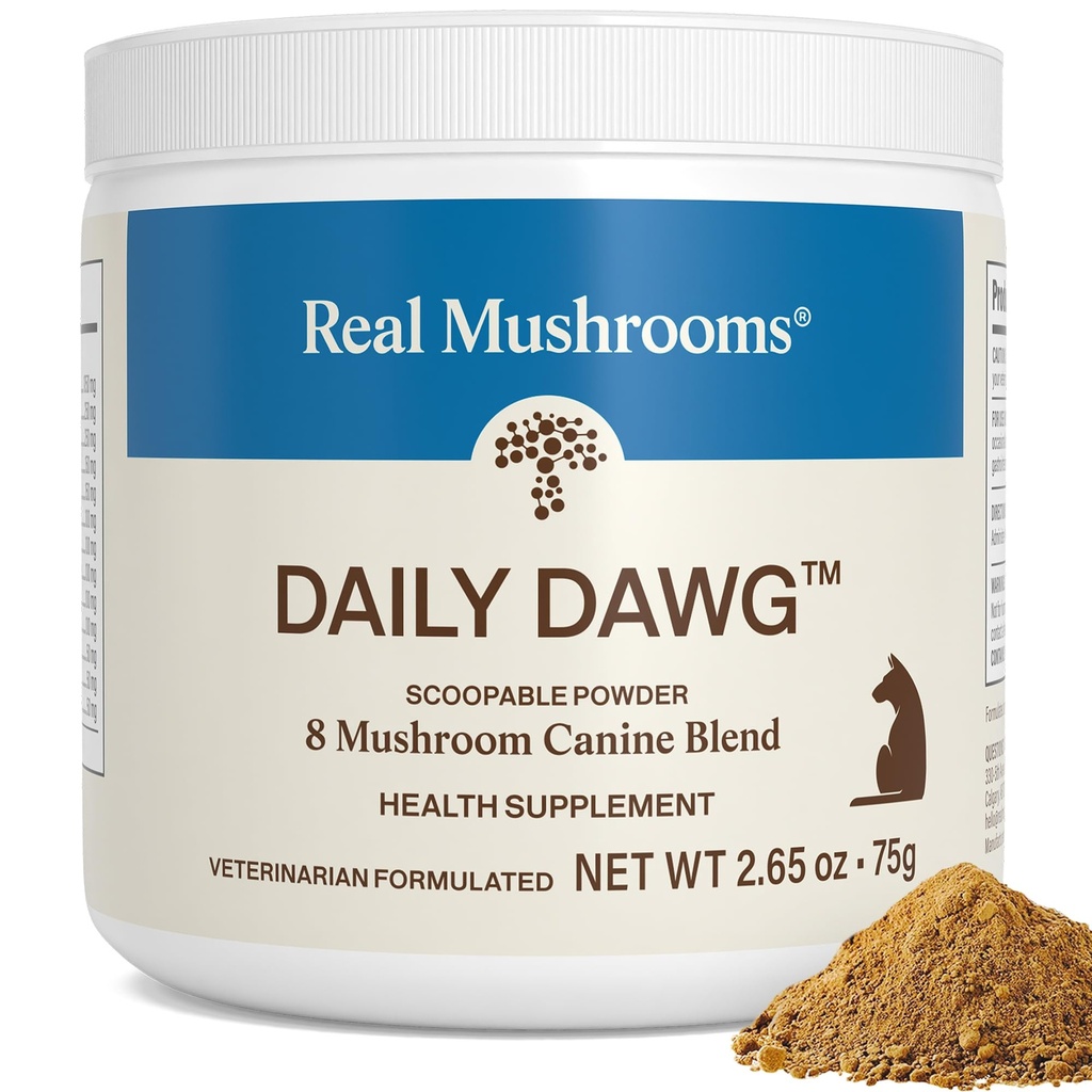 Echte Pilze Ganze Hundegesundheit – Funktionale Pilzmischung für Hunde mit Lion’s Mane, Cordyceps, Turkey Tail, Reishi, Shiitake für Gesamt Wohlbefinden der Hunde – 2,65 oz Powder Supplement