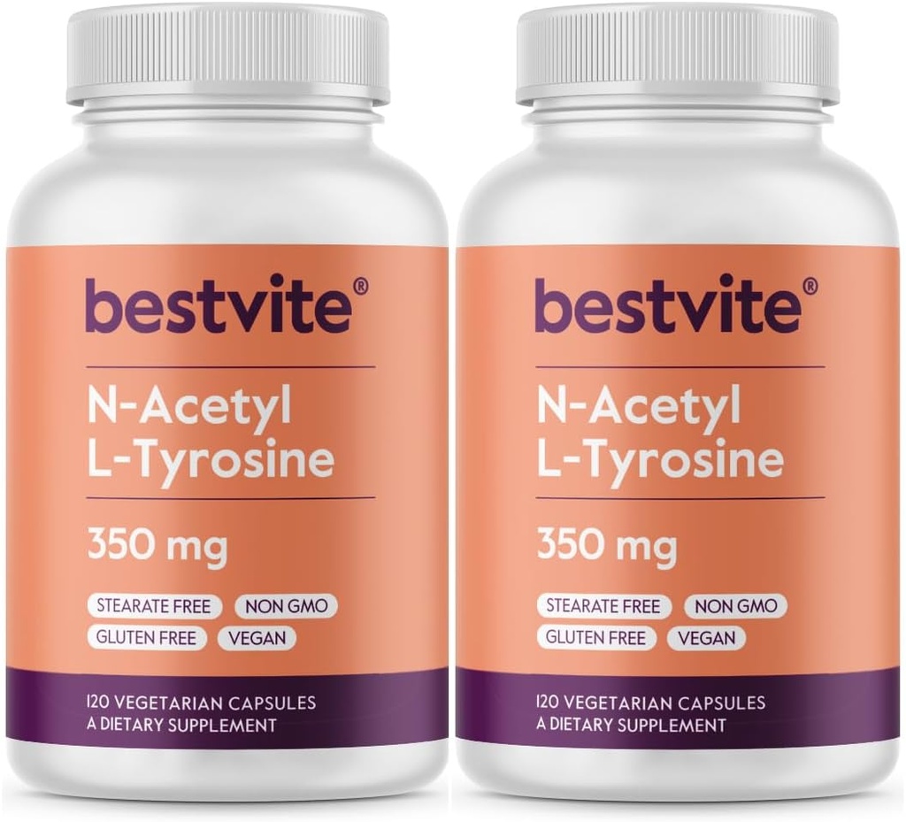 BESTVITE N-Acetyl L-Tyrosine 350mg (NALT) (240 Kapseln) (120 x 2) - No Stearates - Non GMO - Glutenfrei