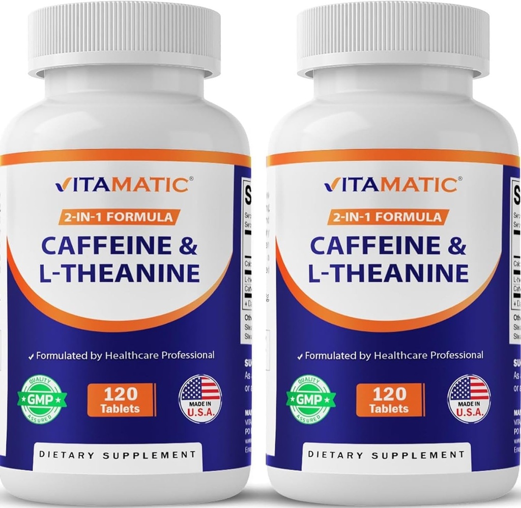 Vitamatic Koffein Pillen mit L-Theanin – 300 mg pro Tablet – 120 vegetarische Tabletten (Pack mit 2 insgesamt 240 Tabletten)
