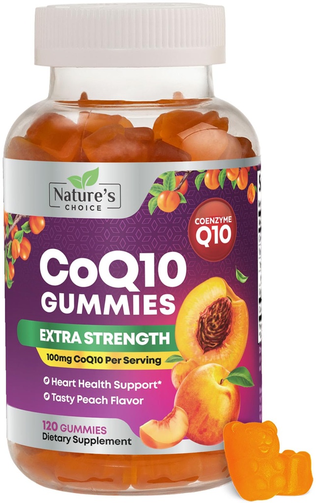 CoQ10 Gummie für Erwachsene - Coenzym Q10 100mg pro Servieren - 3X Stärke, hohe Absorptions-Antioxidans-Ergänzung für Herz-Gesundheitsunterstützung & Energieproduktion - Co Q10 (Coq 10) Ergänzungen - 120 Gummie