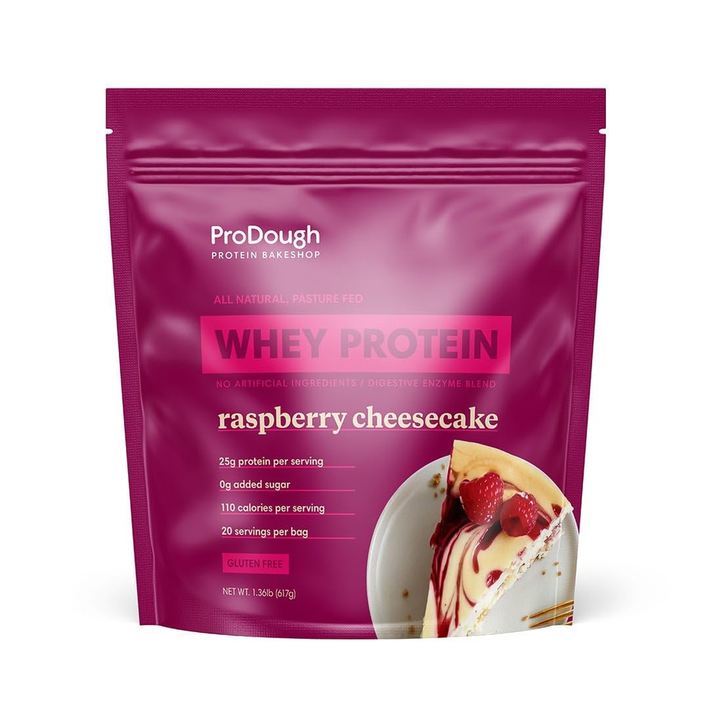 ProDough Gourmet Whey Isolate Hydrolisiertes Proteinpulver für Shake Mix- Easy Digest Enzyme Blend, 25g Protein pro Servierung, natürliche Inhaltsstoffe, Glutenfrei, Keto Friendly (Rasberry Cheesecake)