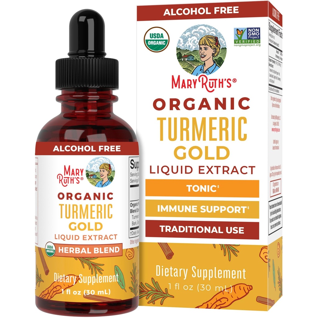 MaryRuth Organics USDA Turmeric Gold Liquid Drops | Kräutermischung | Turmeric Curcumin | Black Pepper | Cassia Cinnamon Bark | Ginger Root | Immune Support | Non-GMO Project Verified | Vegan | 1oz