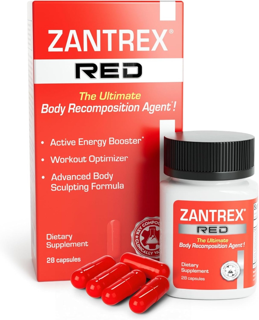Zantrex Red Body Recomposition & Active Energy Booster Supplement | Unterstützt Body Sculpting, Erhöht Fokus & Workout Performance | 28 Kapseln