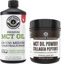 Performance de la côte gauche 100% noix de coco MCT huile liquide, 32 oz + chocolat Kéto MCT poudre, collagène et fibre prébiotique, 16 oz