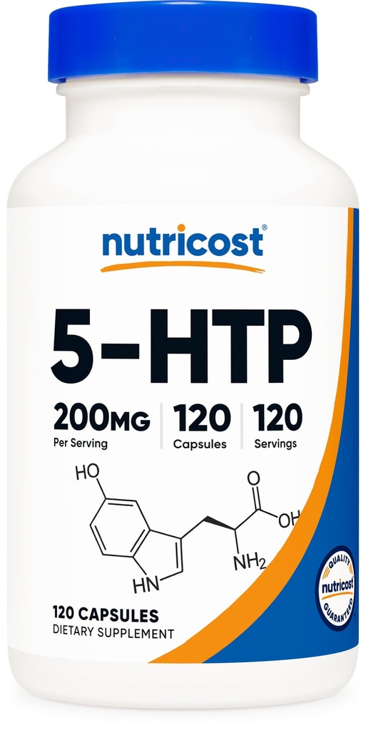 Nutricost 5-HTP 200mg, 120 Capsules végétariennes (5-Hydroxytryptophane) - Sans OGM et sans gluten