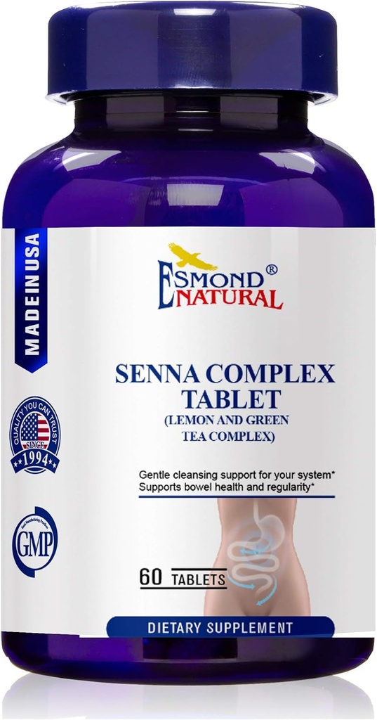 (3 Pack) Esmond Natural: Senna Complex Tablet - Zitrone & Grüner Tee (Schnallengesundheit, Reinigung & Regelmäßigkeit), GMP, Natural Product Assn Zertifiziert, Made in USA - 620mg, 180 Tabletten