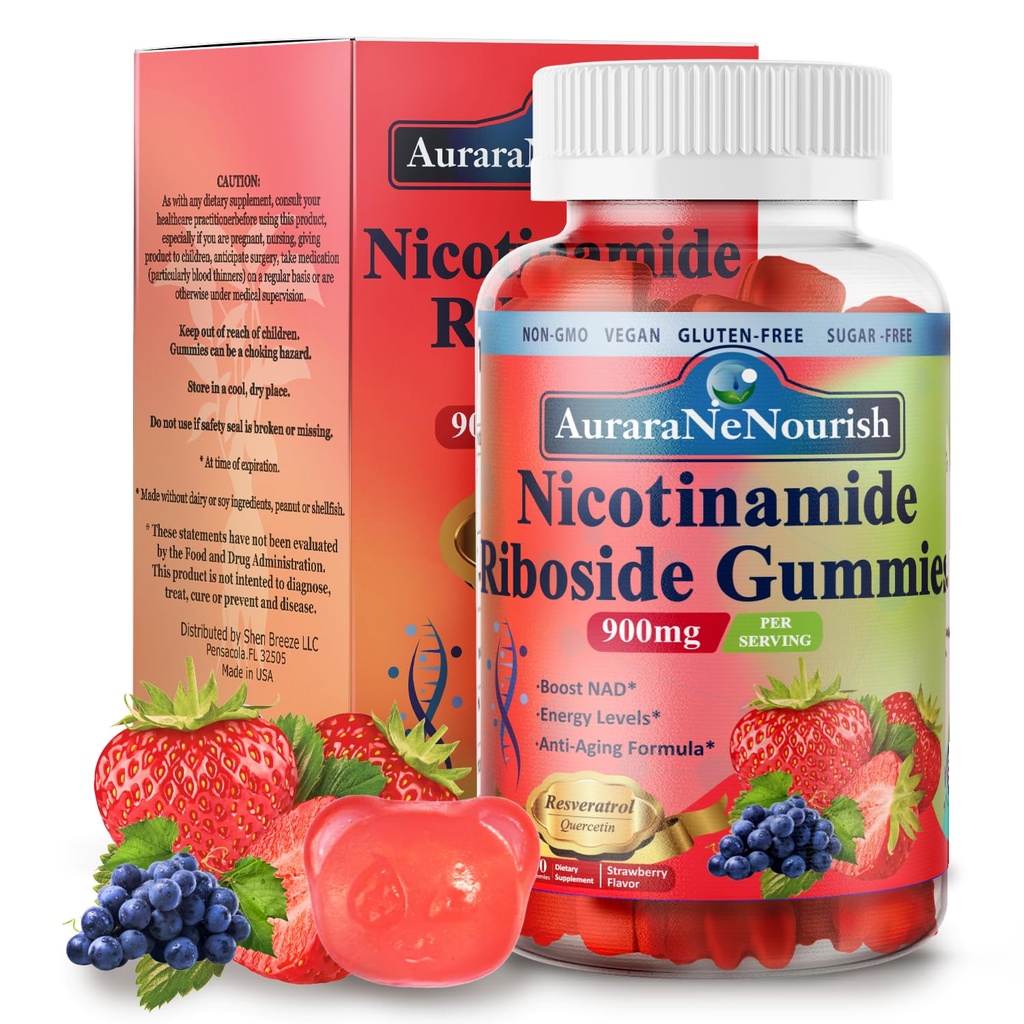 Supplément NAD Gummies sans sucre, NAD Nicotinamide Riboside Resveratrol 900mg w. Quercetin, Collagen Biotin & Vitamine, Suppléments NAD haute puissance pour l'anti-vieillissement, énergie, focus