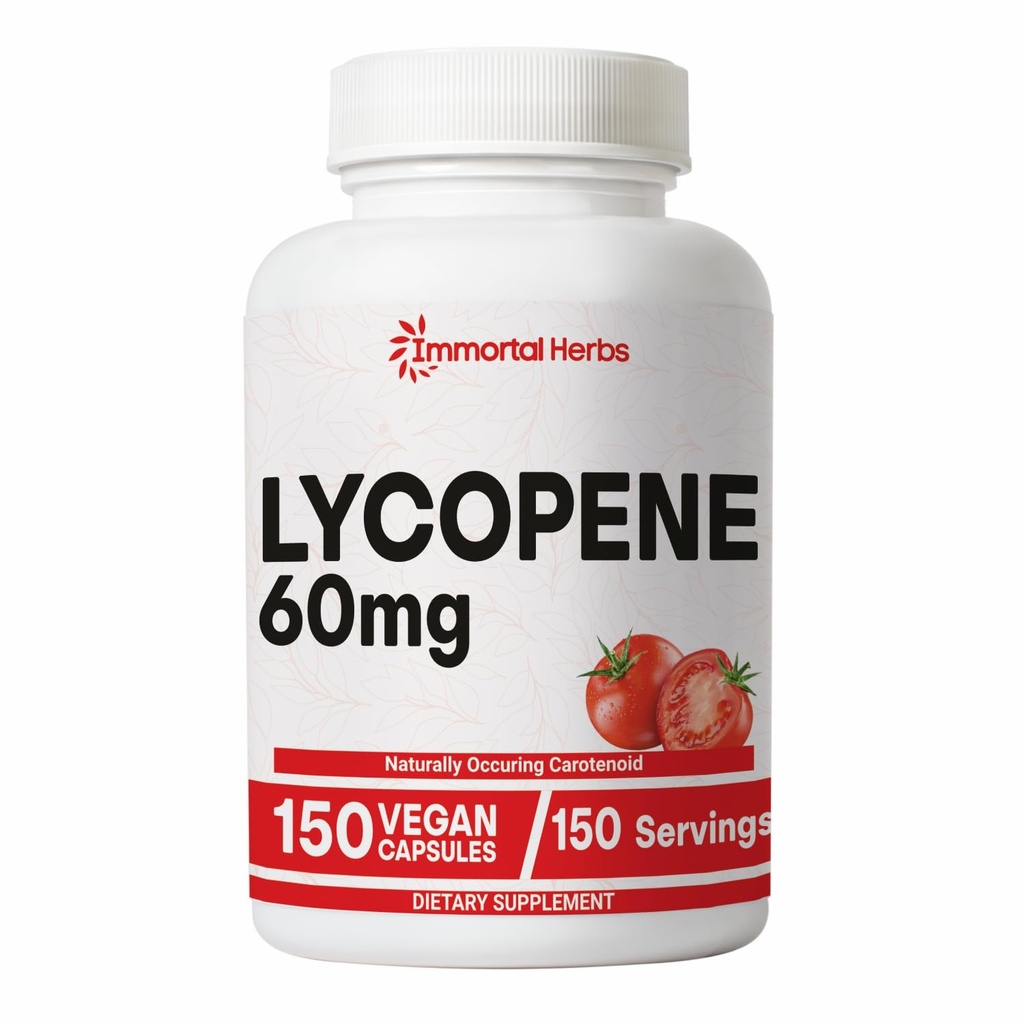 Supplément lycopène pour hommes 60mg, 150 Capsules, Poudre d'extrait de tomate naturelle pour la peau, le coeur et le soutien immunitaire, 100% complexe lycopène Veg, Supplément caroténoïde sans OGM et sans gluten