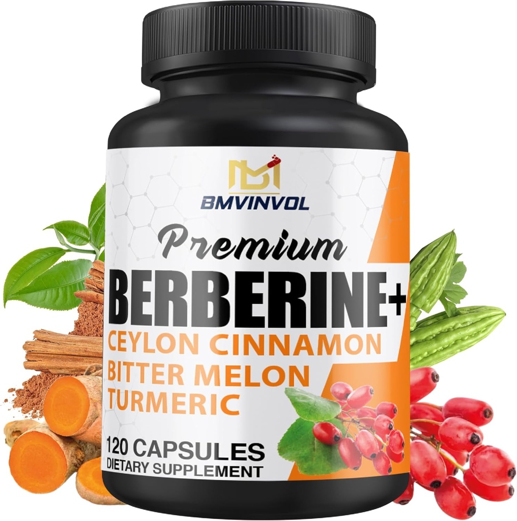 Berberin HCI Supplement, Ceylon Cinnamon und Turmeric Capsules, Grüner Tee und Bitter Melon Kapseln - 120 Kapseln für 2 Monate Versorgung