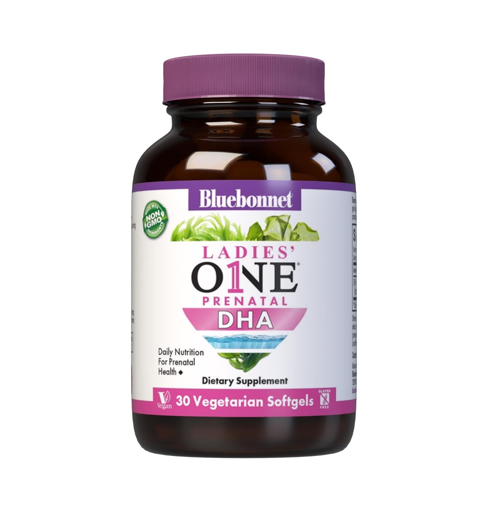 Bluebonnet Nutrition Féminine DHA, Nutrition quotidienne pour la santé prénatale*, non OGM, végétalien, sans gluten, 30 softgels végétariens, 30 portions
