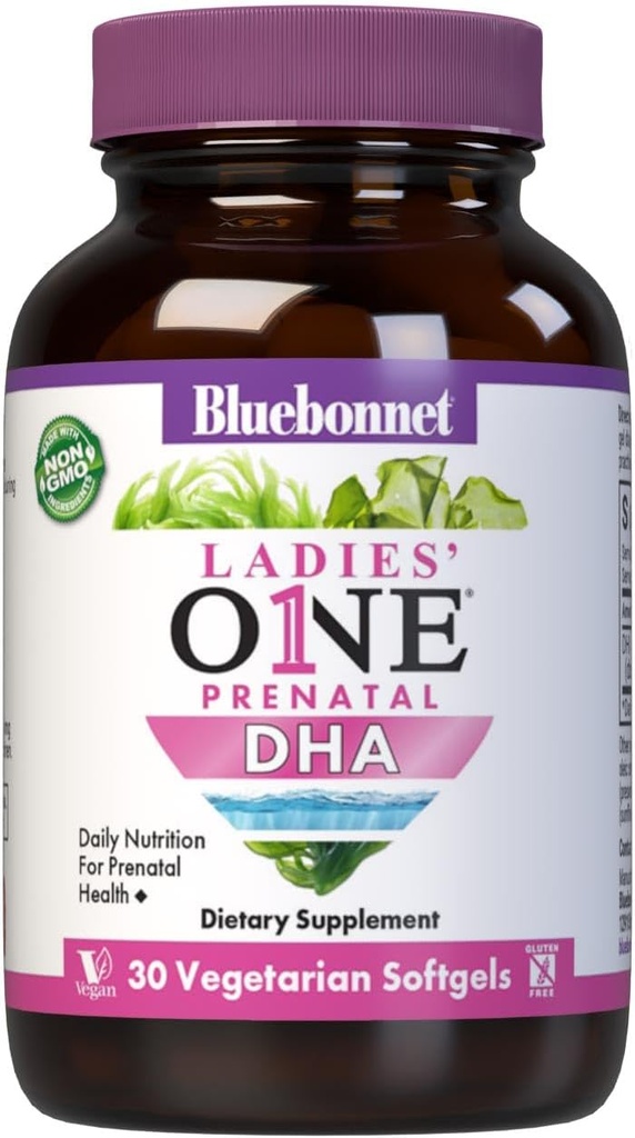 Bluebonnet Nutrition Féminine DHA, Nutrition quotidienne pour la santé prénatale*, non OGM, végétalien, sans gluten, 30 softgels végétariens, 30 portions