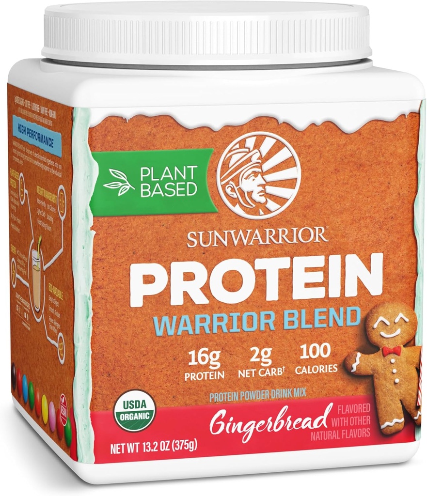 Poudre de protéines organiques à base de plantes , Poudre de protéines organiques végétaliennes Pain d'épices aromatisées avec des acides aminés BCAA et des graines de chanvre Mélange de pois , sans OGM, de farine de soja et sans gluten (pain d'épices, 15 portions)