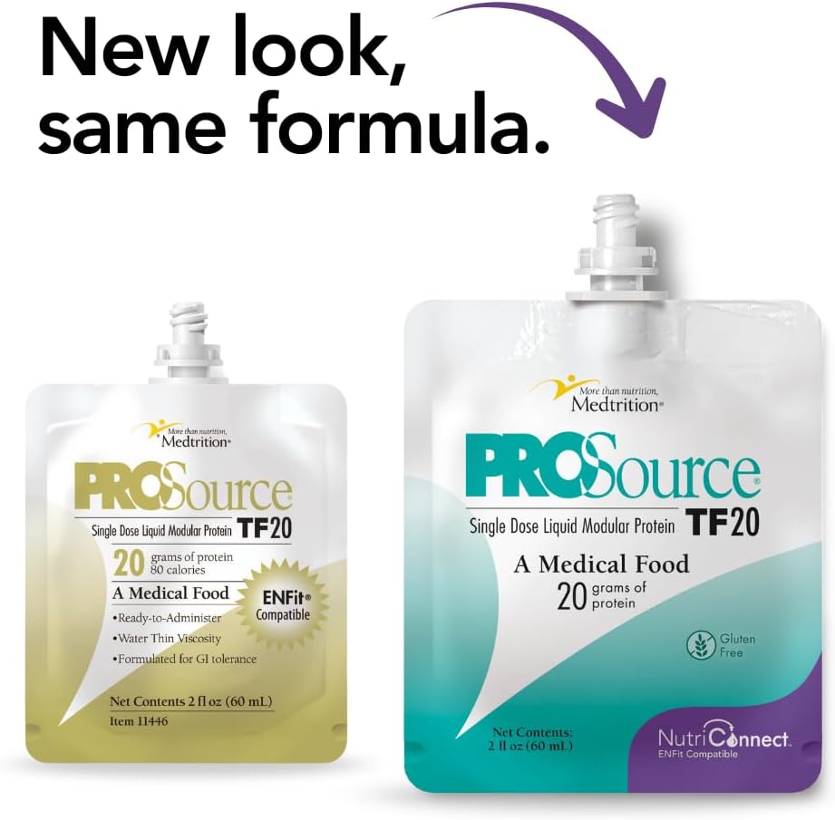 Medtrition NutriConnectTM ProSource® TF20 – Supplément de protéines modulaires compatibles ENFit® pour l'alimentation des tubes – 20g de protéines liquides dans une poche de 60mL – soutient les lignes directrices et l'unité de nutrition