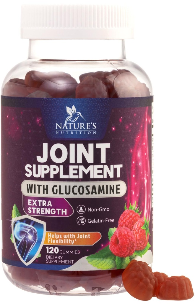 Joint Support Gummis Glucosamine Plus Vitamin E - Nature's Joint Support Supplement für schädliche Störungen für Rücken, Knie und Hände - Cartilage & Joint Health & Flexibilität Support - 120 Gummis