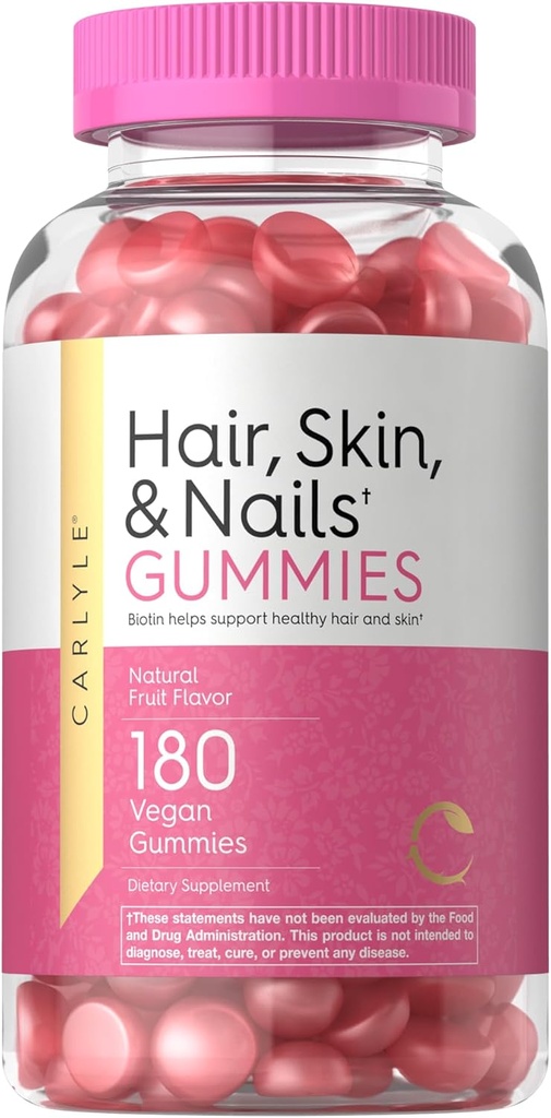 Carlyle Hair Skin and Nails Vitamine | 180 Vegan Gummies | Frucht Flavored Supplement für Männer und Frauen | mit Biotin | Non-GMO & Gluten Kostenlos