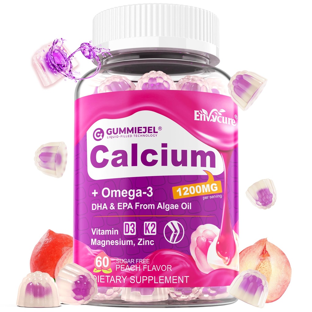 Zuckerfreie Calcium-Zitrat-Gummien für Damen und Herren 1000mg, Vitamin D3 K2, Magnesium, Zink, Boron, Mangan, Kupfer, Ultimative Absorption Kalzium-Ergänzungen für Knochen, Muskel & Immune - Vegan, 60 Graf