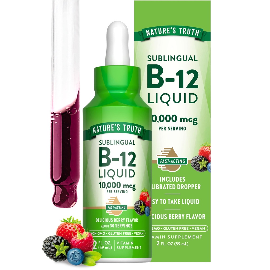 Nature's Truth B12 Sublingual Liquid Drops | 10.000 mcg | 2 oz | Fast Acting | Vegan, Non-GMO & Gluten Kostenlos