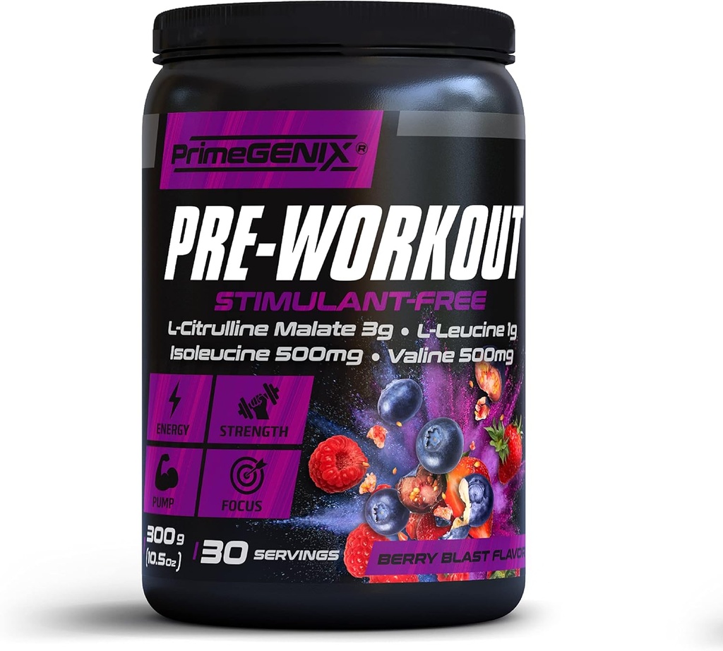 Stimulant-Free Pre Workout Powder für Männer und Frauen - Energy Boost Drink mit Beta Alanine, L Citrulline - Made in USA, 30 Portionen