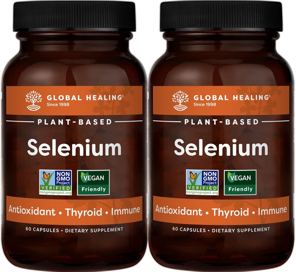 Global Healing Center Selenium 200mcg 2-Pack, reine Selen-Ergänzung mit organischen Inhaltsstoffen, Antioxidantien für Schilddrüse & Immungesundheit für Männer & Frauen - Mehr als Selen 100 mcg (60 Kapseln)