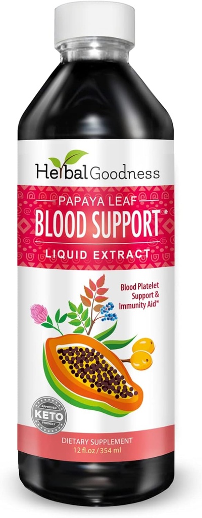 Papaya Blatt Blut Unterstützung Flüssigkeit - 15X Stärke - Papaya Blatt Extrakt - Gesunde Plättchen, Blutreinigung, Verdauung, Papaya Enzyme - 12oz Flüssigkeit - Kräuter-Güte (1 btl)