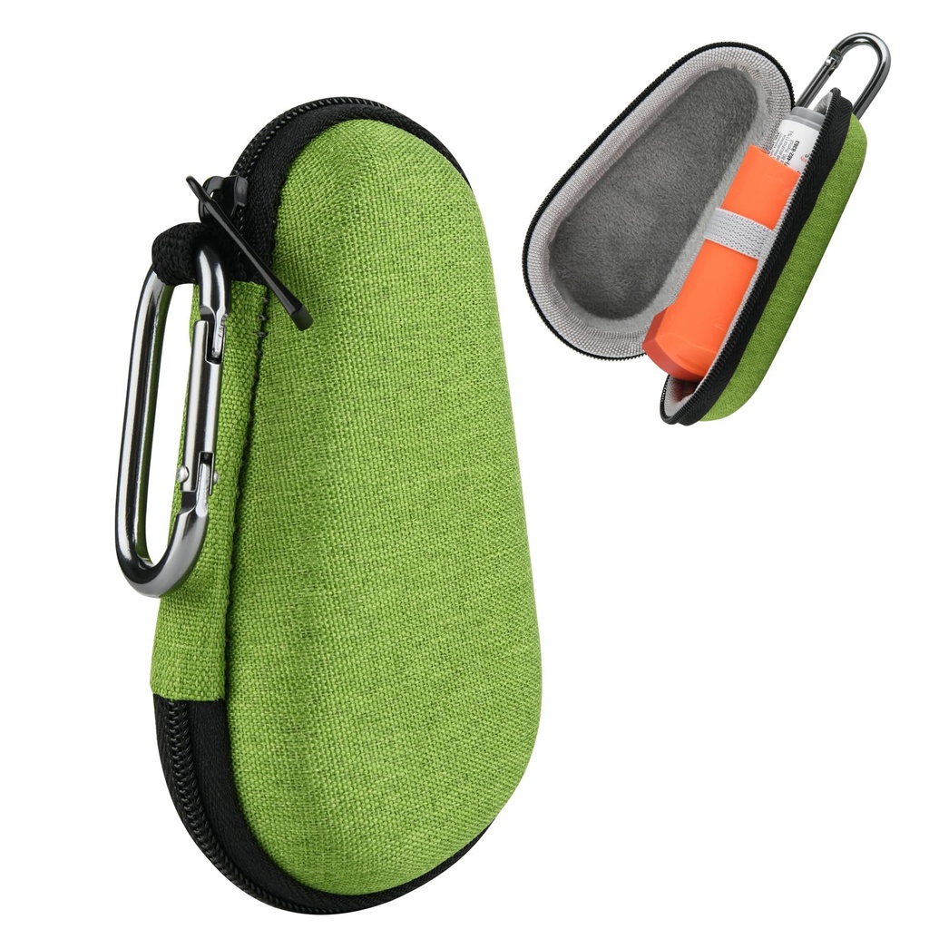 Beautyflier Asthma Inhaler Travel Case, Tragbare Zipper Carry Case für Inhaler mit Clip-On Carabiner, EVA Reisen Handy Schutzhalter für Erwachsene und Kinder, Inhaler Nicht enthalten (4IN, Grün)