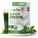LiveGood Super Greens Powder Bio Superfood mit Weizen Graspulver, Tägliche Superfood-Pulver für Immununterstützung, Energie und Detox, Green Juice Powder Supplement (30 Portionen), 12.38 Oz